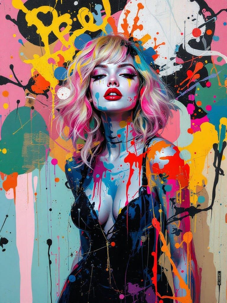 Abstract Expressionist Pin-Up Portrait in Vivid Colors