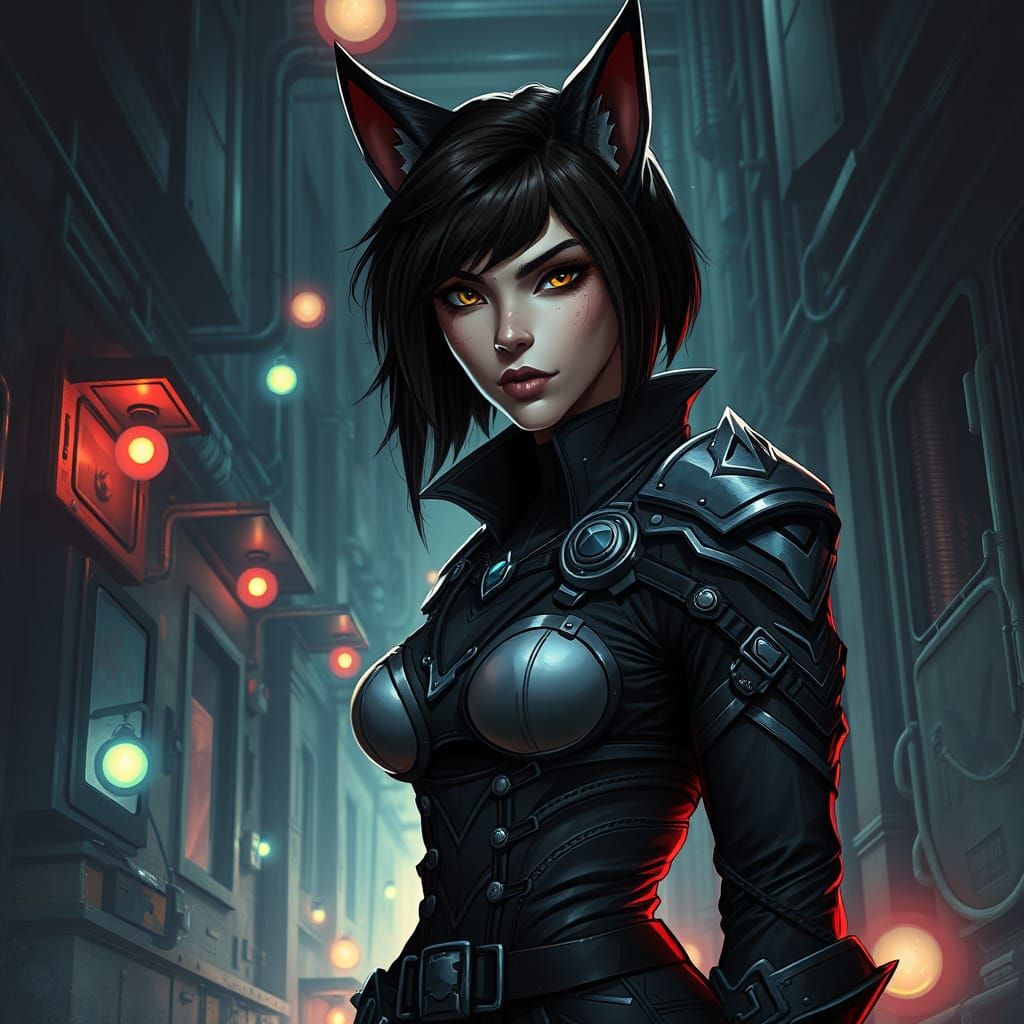 Enforcer Catlyn Kiramman in Dark Undercity Alleyway