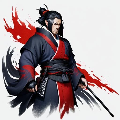 Ninja Assassin Ink Art Masterpiece in Red and Black