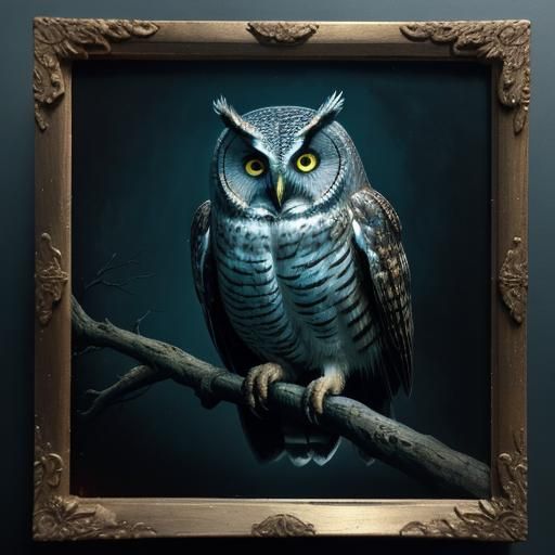 Hyperrealistic Still Life of Taxidermy Owl