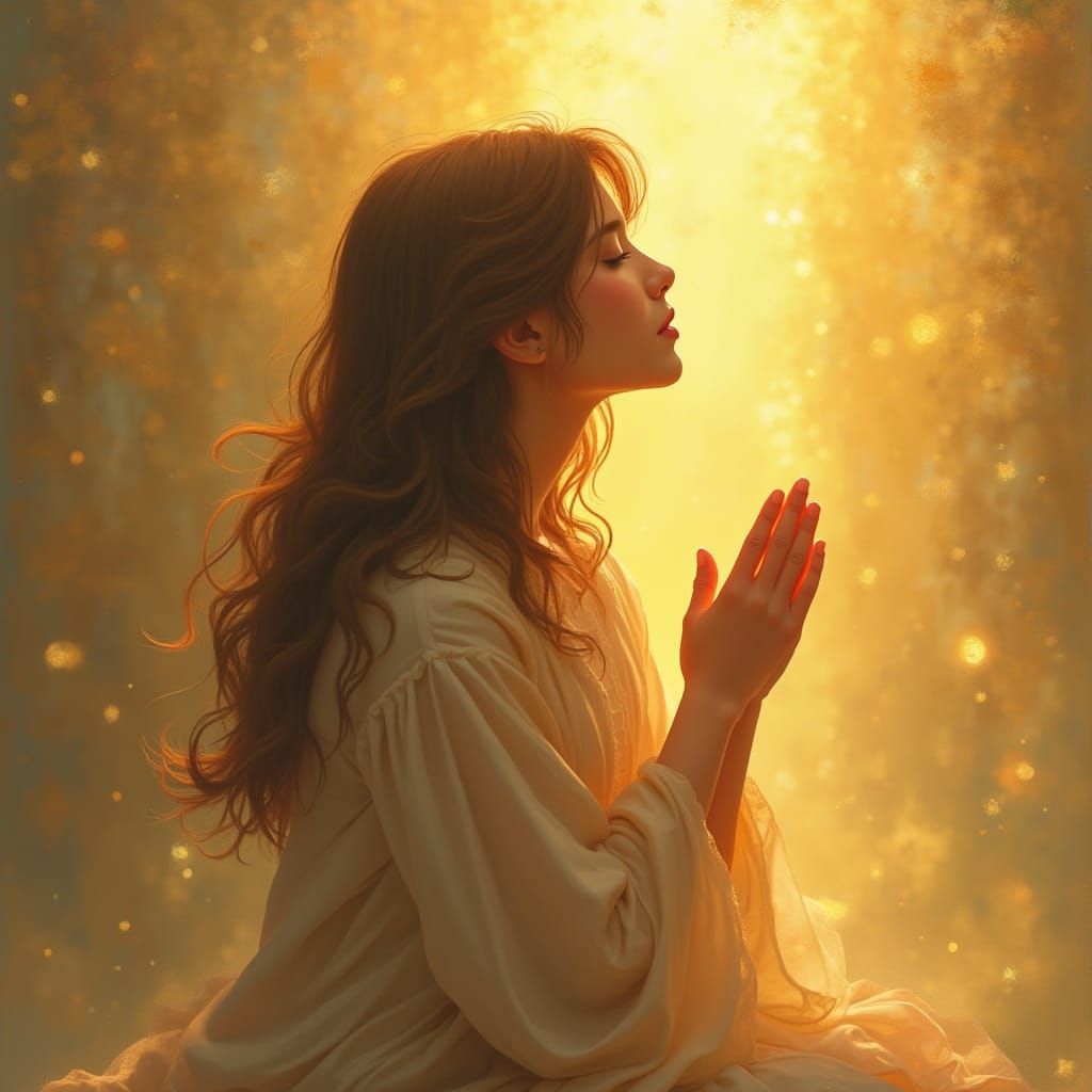 Contemplative Prayer in Golden Light: Ethereal Art