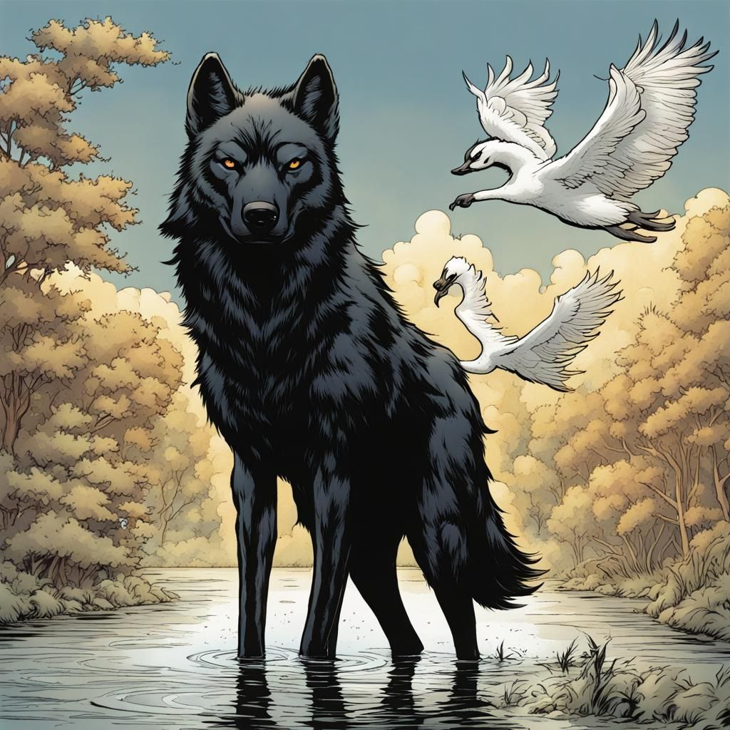Fables Comic: Black Wolf and Swan Illustration