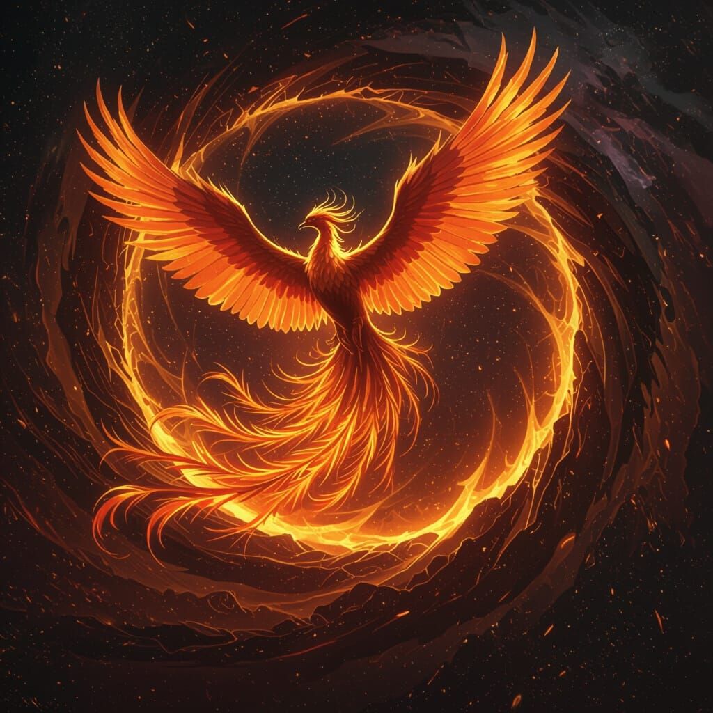 Majestic Phoenix Rises from Molten Gold Vortex