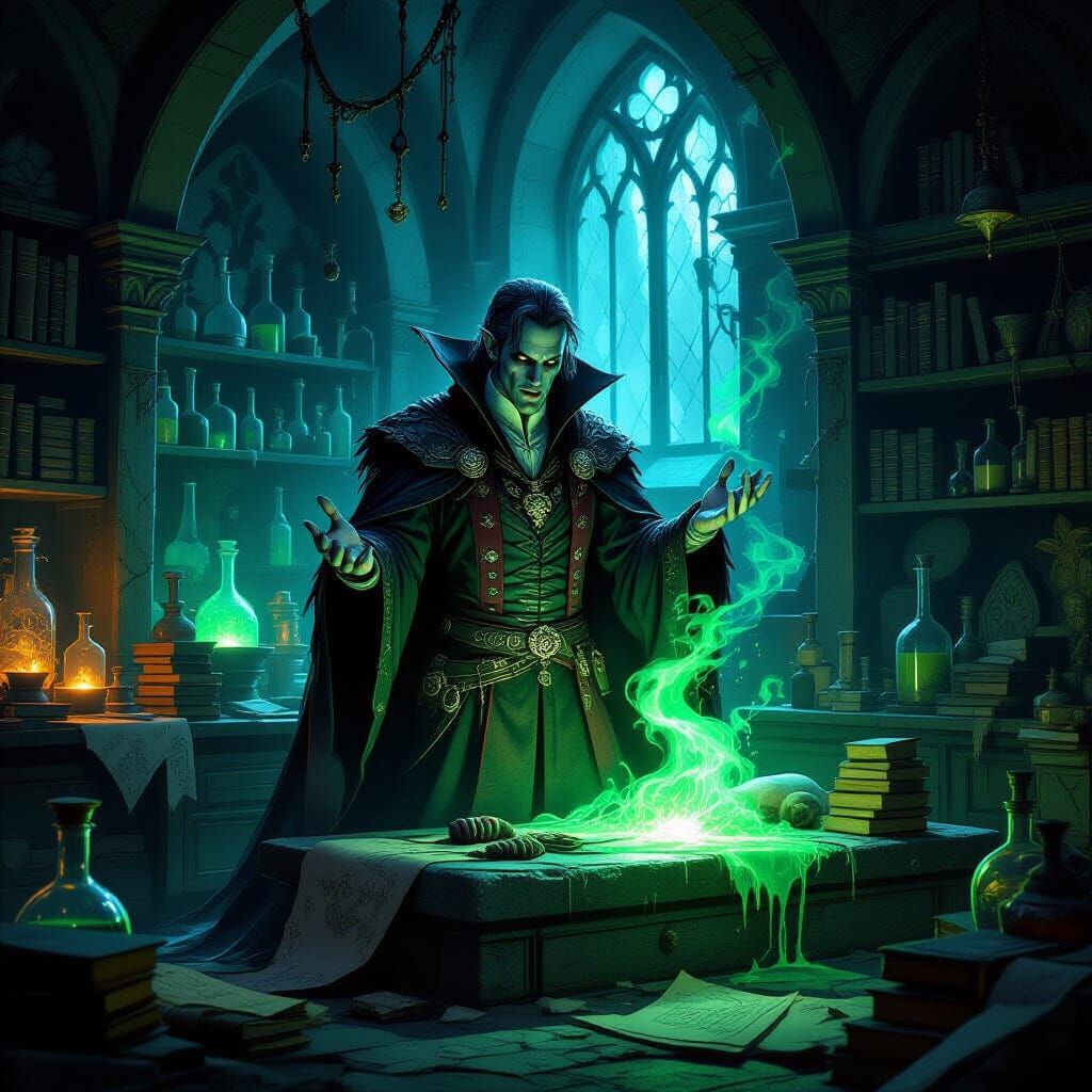 Gothic Vampire Necromancer in Dark Laboratory