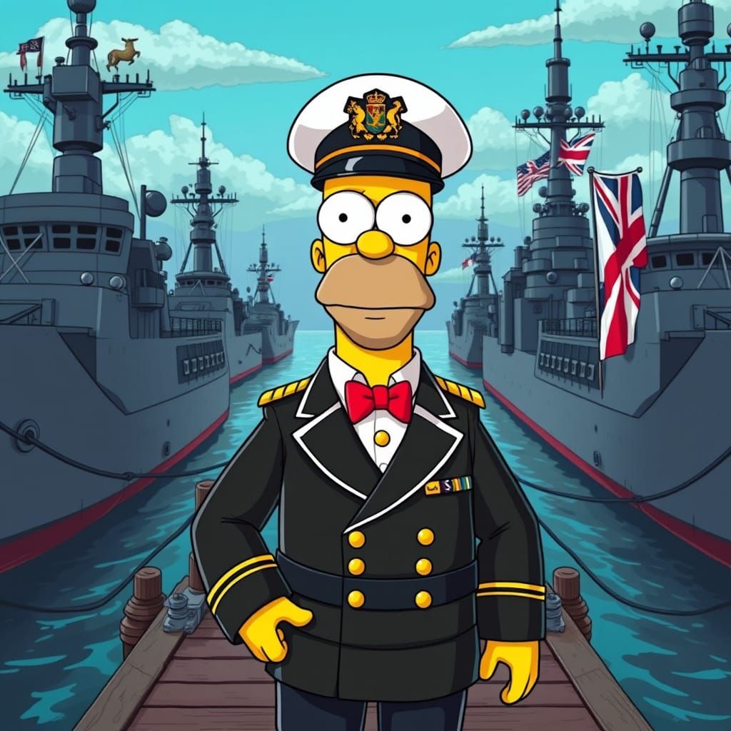 Homer Simpson as Futuristic Fleet Admiral in Dystopian Navy