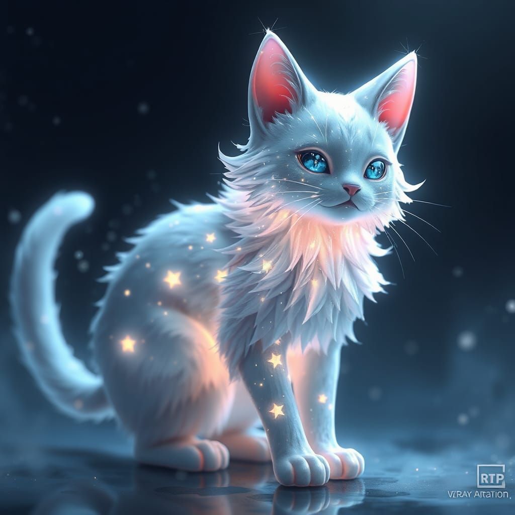 Ghost Cat Spirit with Star Pelt: 3D Anime Art