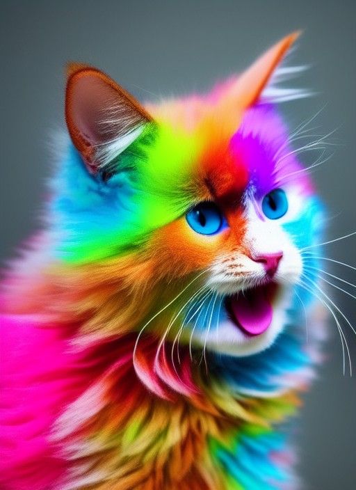 Cute Fluffy Colorful Cat Portrait