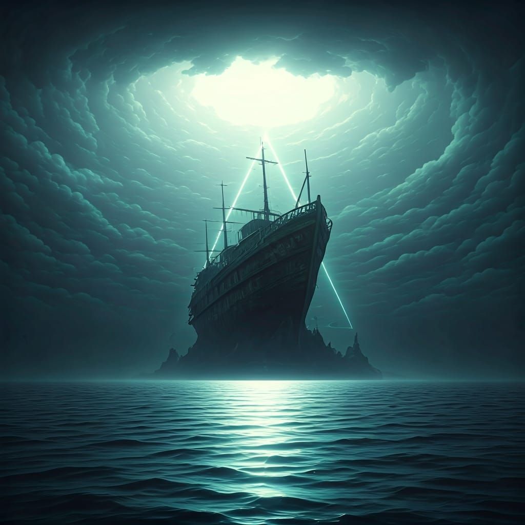 Mysterious Bermuda Triangle Shipwreck in Ominous Fog