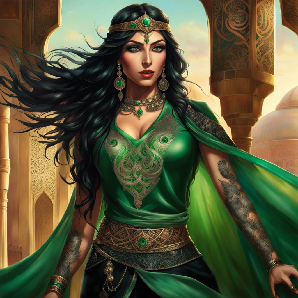 Arabian Warrior Princess with Hawk in Fantasy Setting