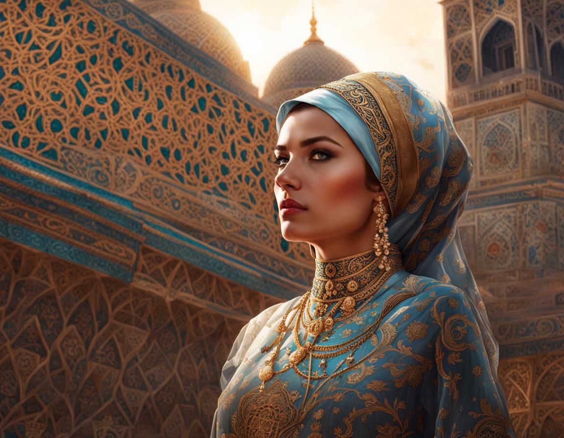 Woman in Islamic Dress: Hyperrealistic Digital Art