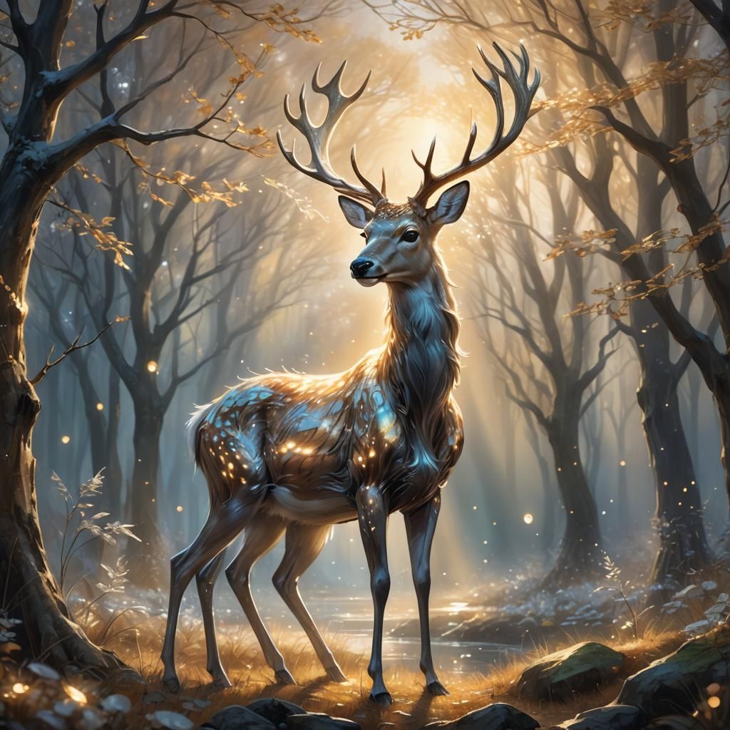 Glowing Deer Spirit in Whimsical Impressionist Style