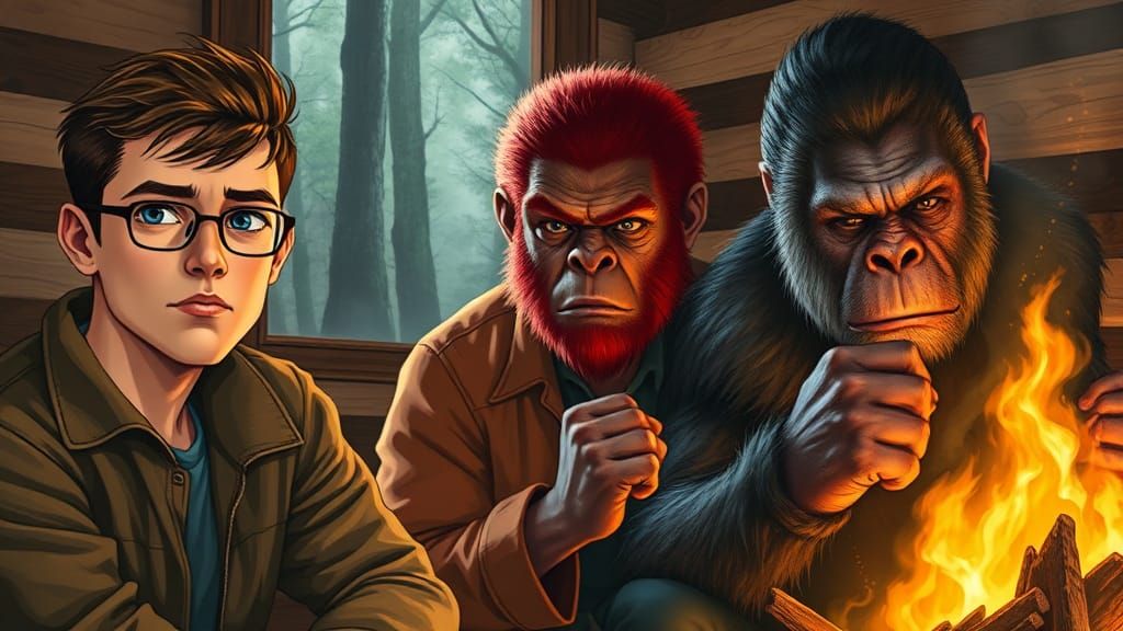 Rustic Cabin Gathering in Detailed Illustration Style