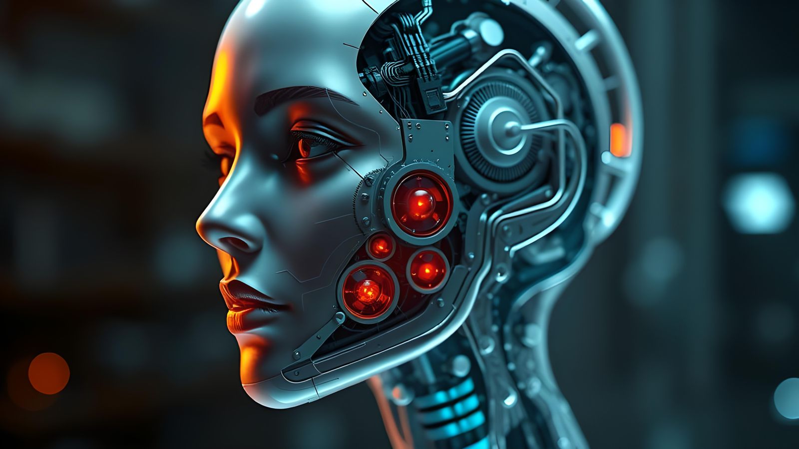 Android Head Engineering Diagram in Hyperrealistic Style