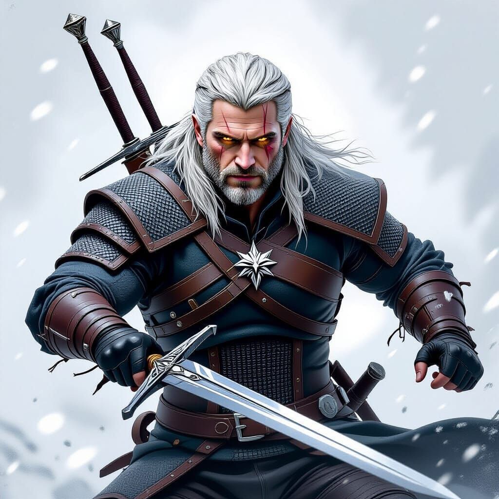 Liam Hemsworth as Geralt of Rivia in Dark Fantasy Style