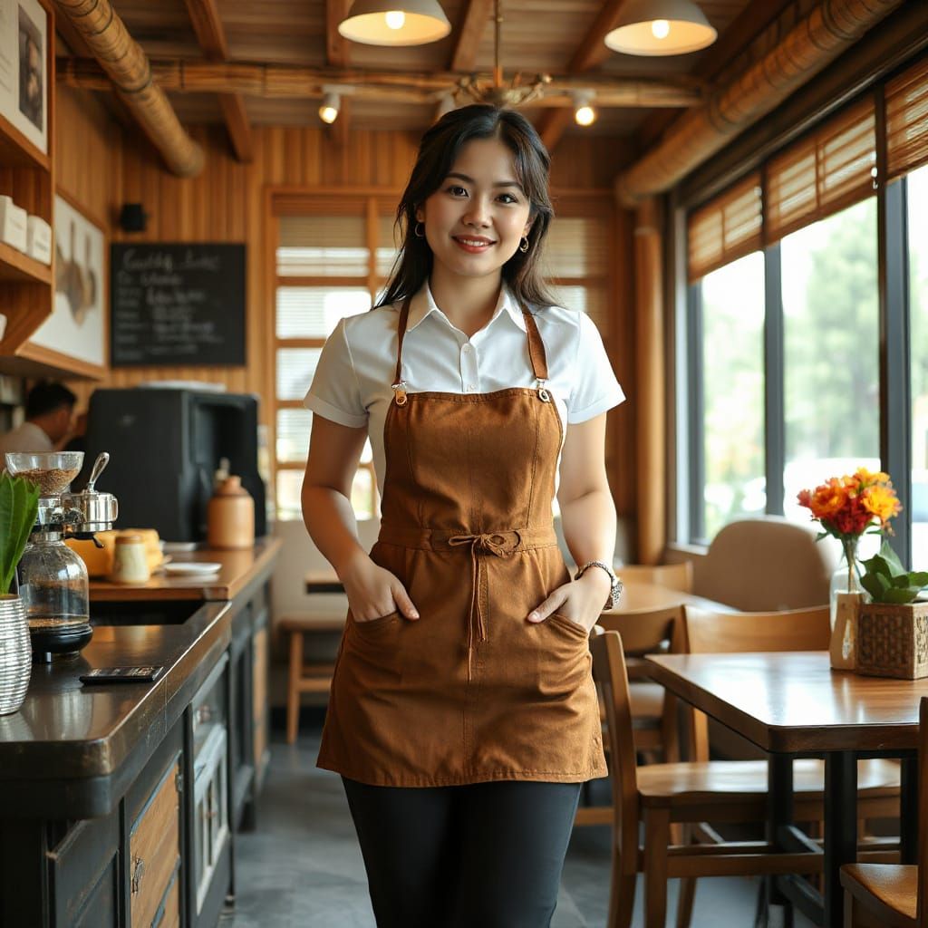 Vietnamese Barista in Bamboo and Wood Cafe