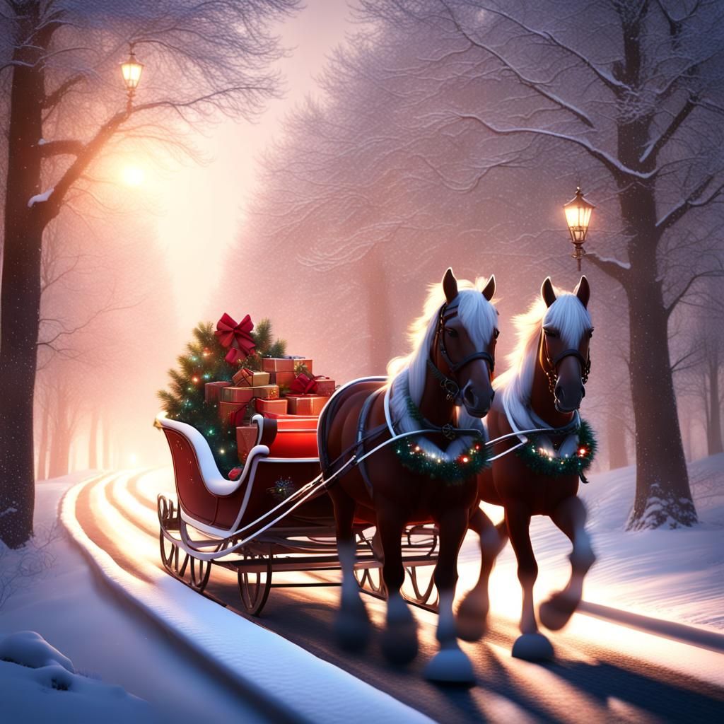 Christmas Sleigh Ride on Snowy Country Road