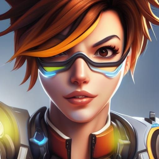 Tracer Overwatch Portrait in Digital Art Style