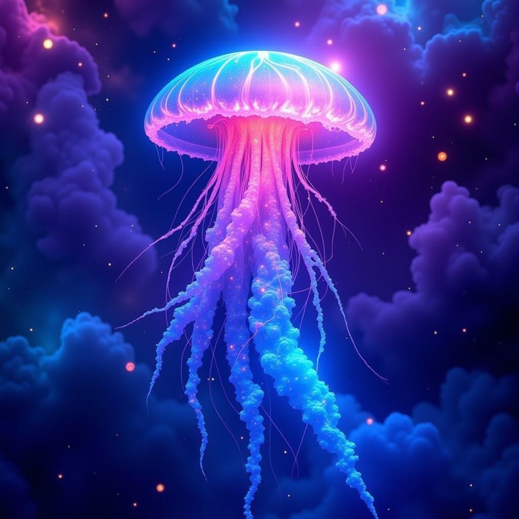 Bioluminescent Jellyfish Nebula Digital Painting