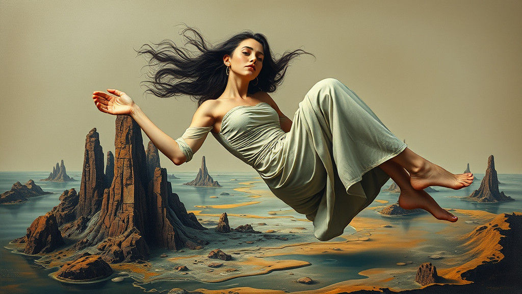 Dreamlike Woman in Surreal Melting Landscape