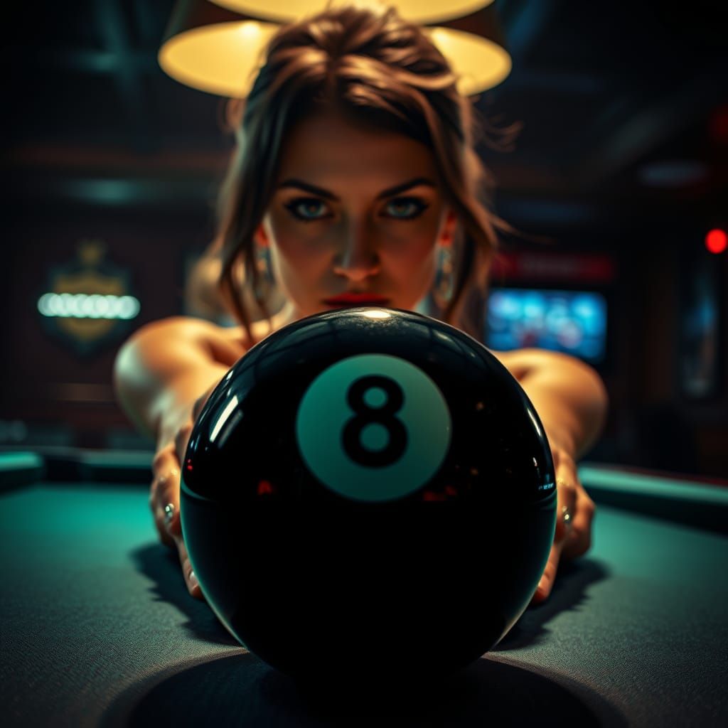 Determined Pool Hall Figure, Moody Lighting