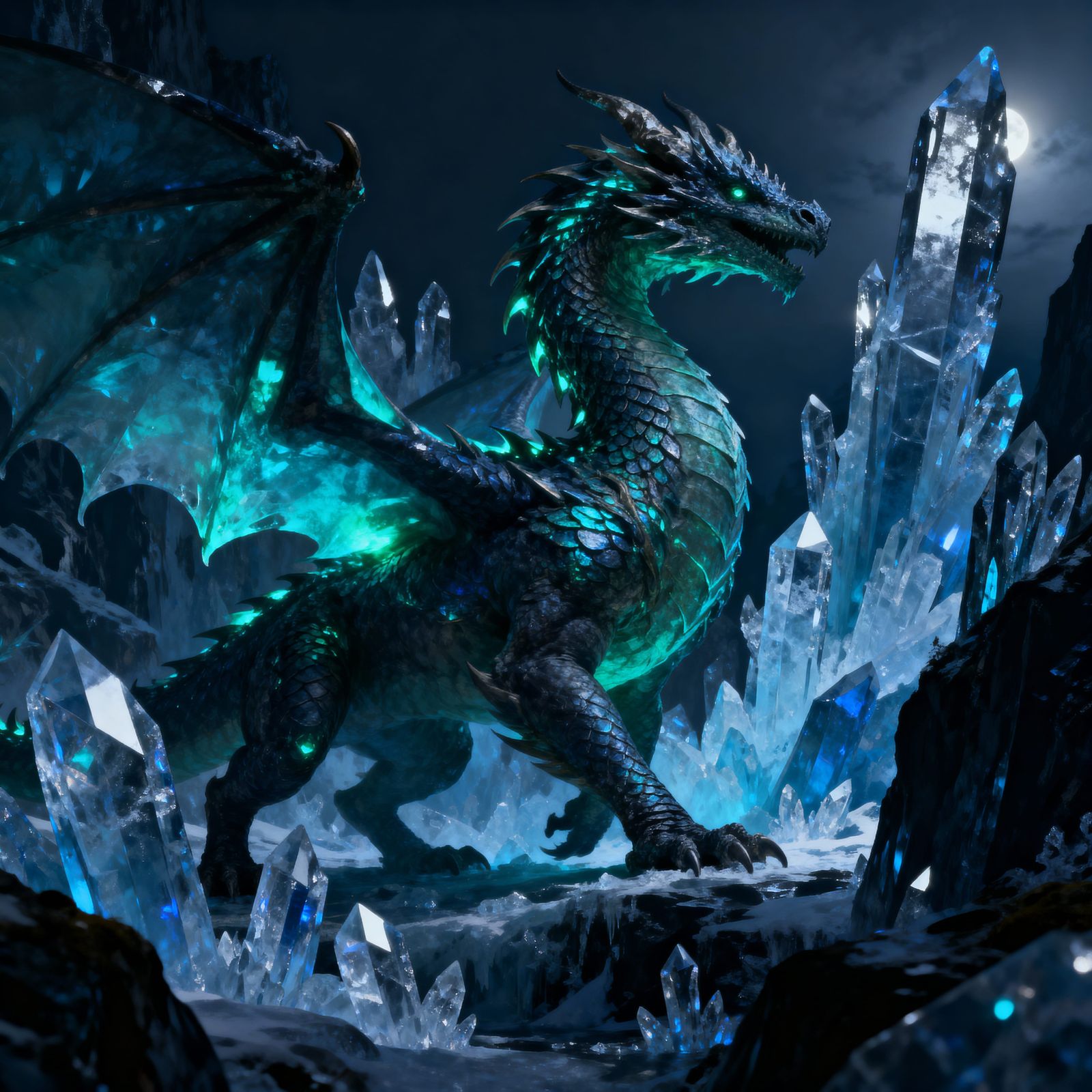 Majestic Dragon in Ethereal Crystalline Forest