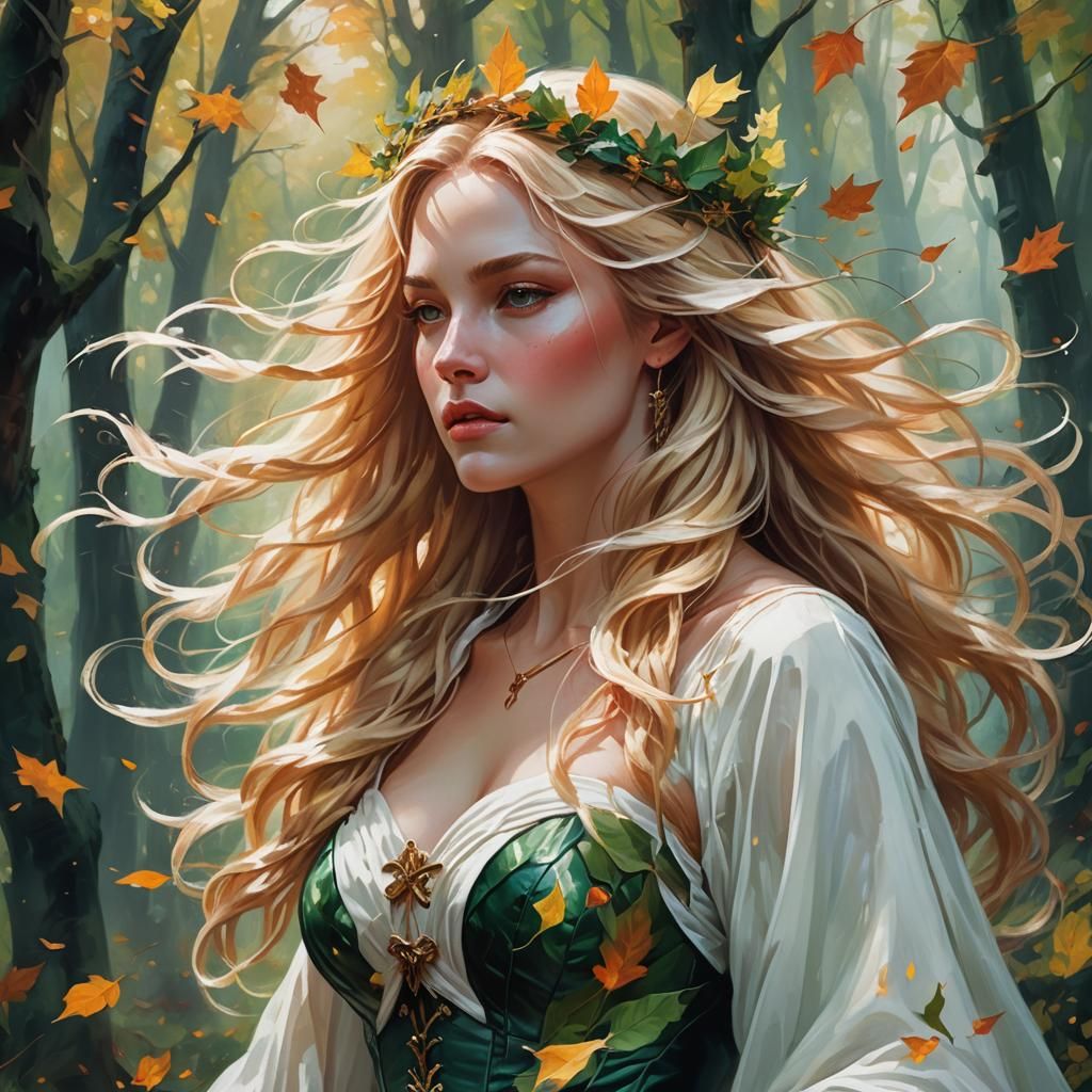 Forest Goddess Portrait in Vibrant Oil Painting Style