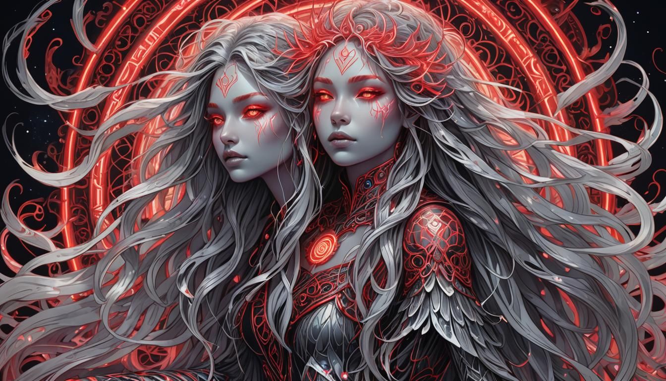 Goddess with Red Aura in Anime Style