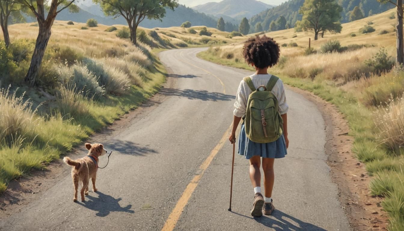 Wool Girl Hiking with Dog: Whimsical Folk Art