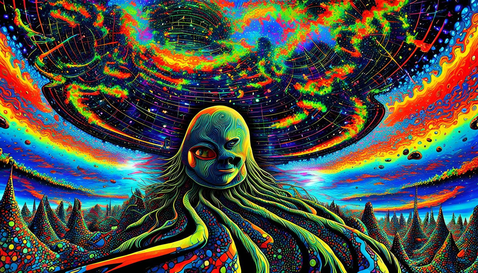 Surreal Trippy Anime Girl Listening to Acid Techno