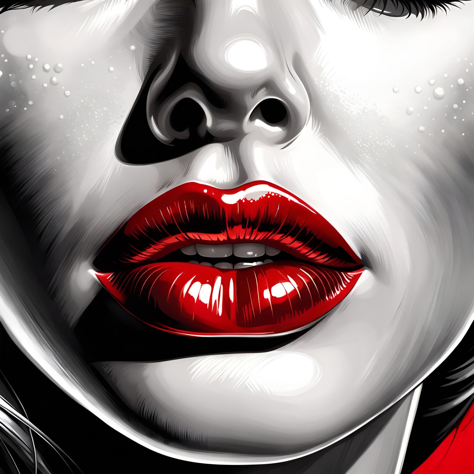 Macro Shot of Glossy Lips in Pin-Up Style