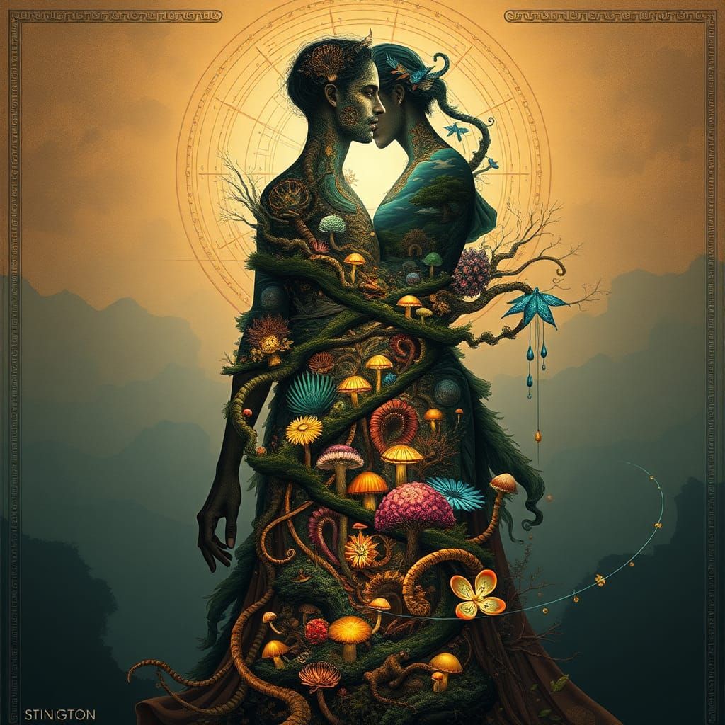 Ethereal Figures in Dreamlike Fantasy Landscape