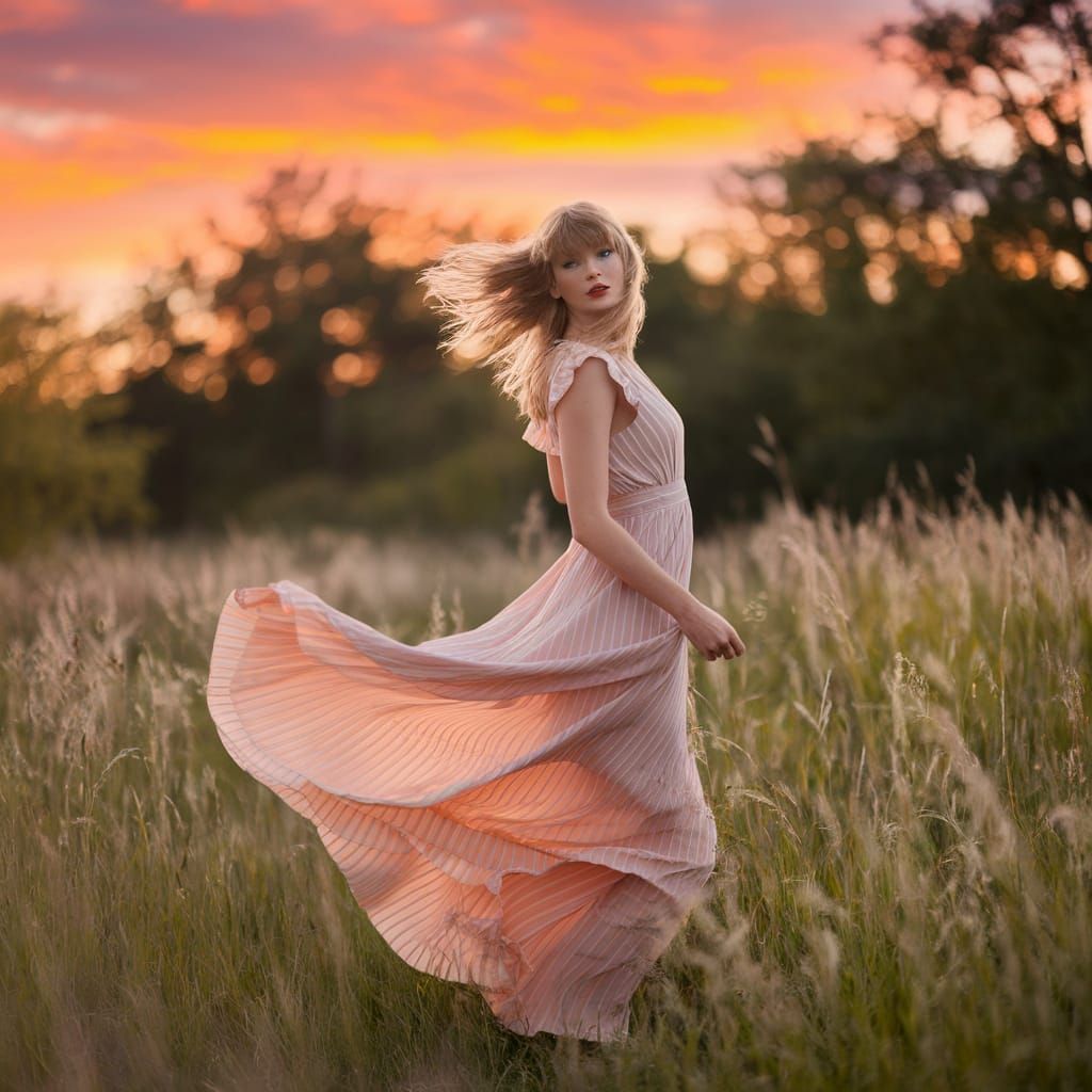 Taylor Swift in a Dreamy Sunset Meadow