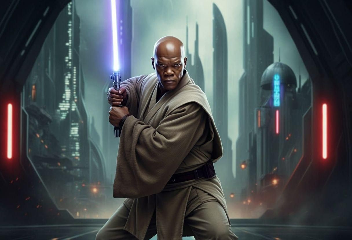 Mace Windu Portrait with Purple Lightsaber