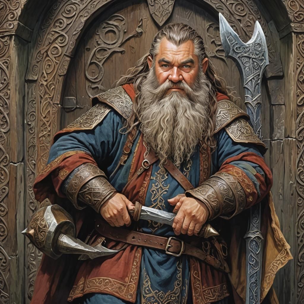 Proud Dwarf Warrior with Silver Axe in Fantasy Style