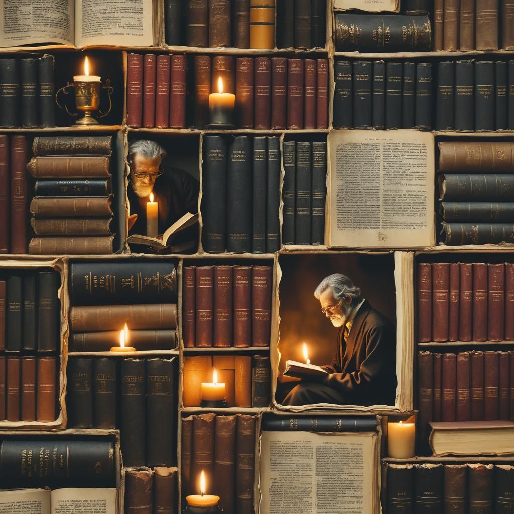 Wise Figure in Dimly Lit Biomechanical Academia