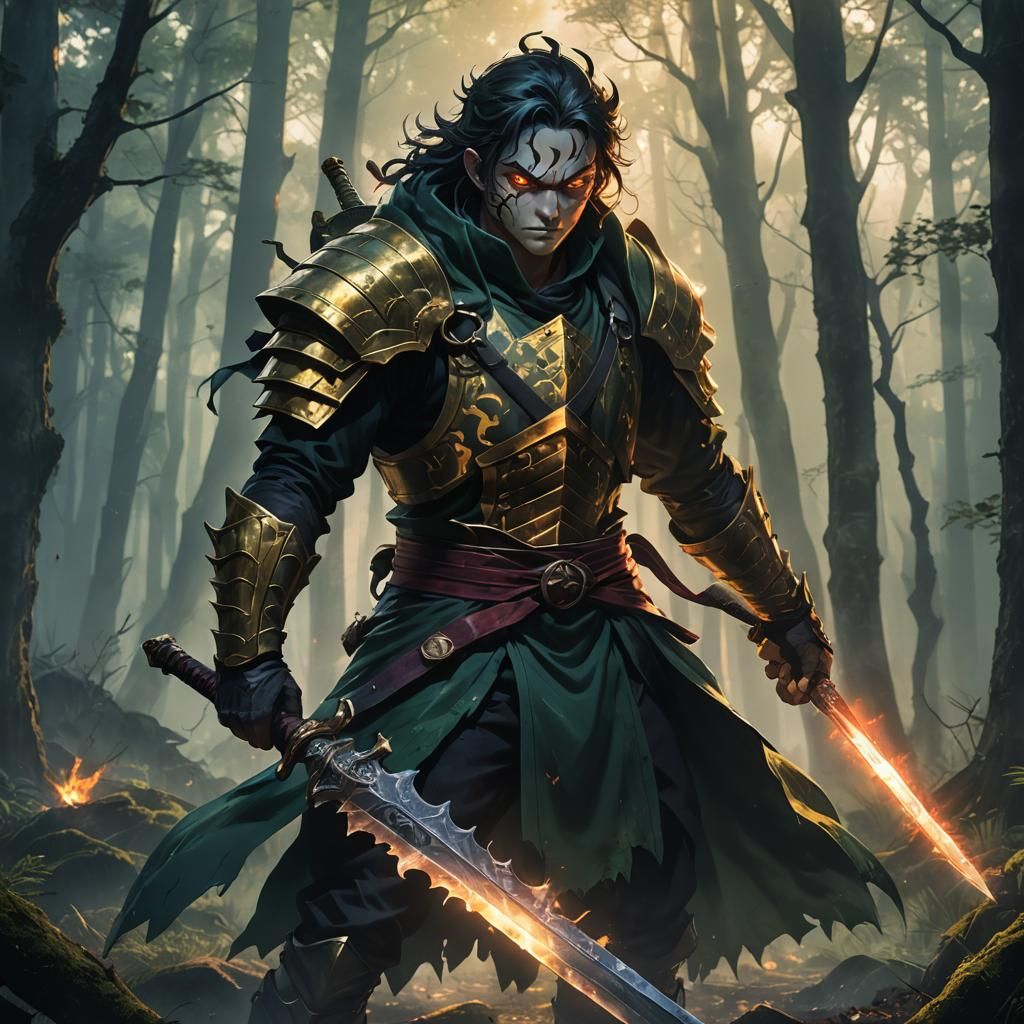 Anime Demon Slayer in Misty Forest