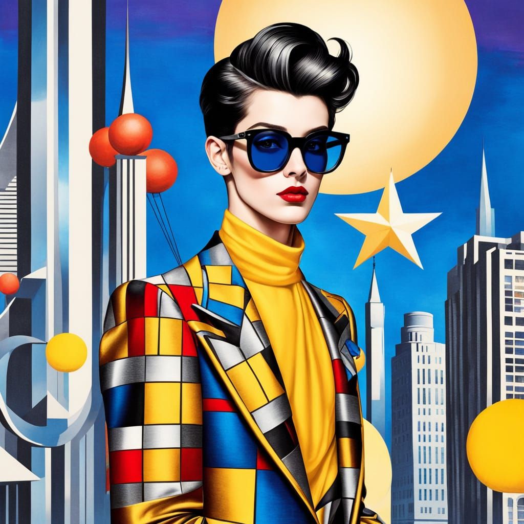Mondrian-Inspired City Girl in Vibrant Colors