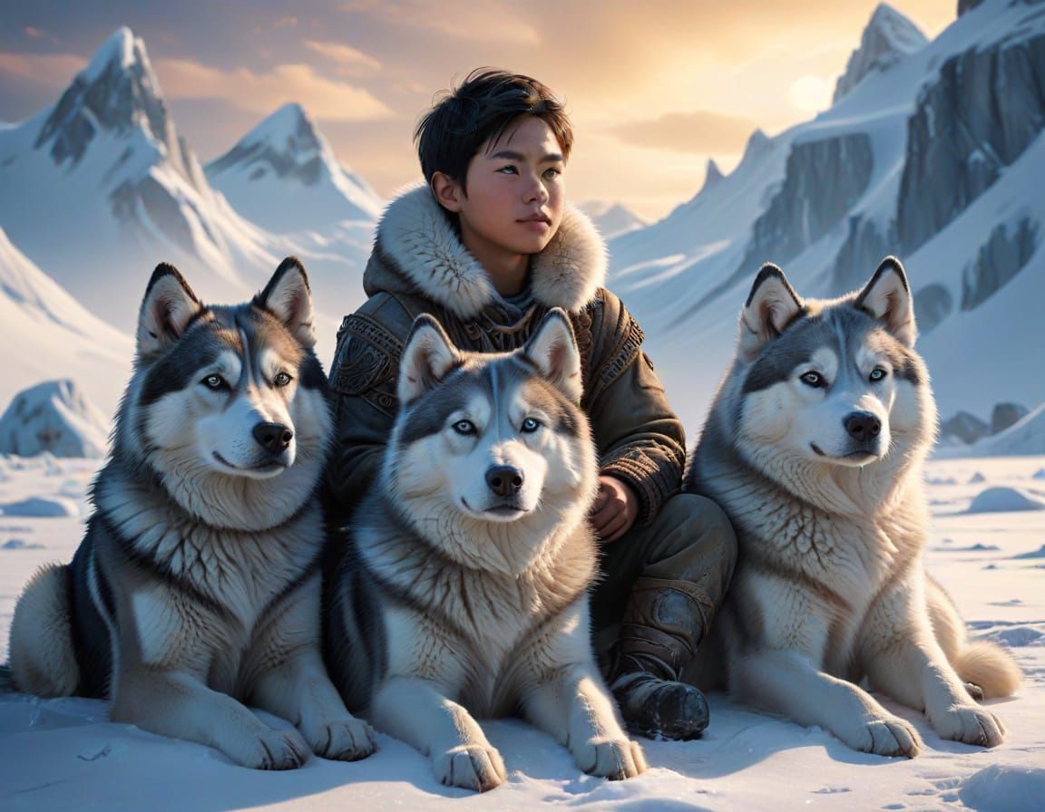 Inuit boy and his husky.