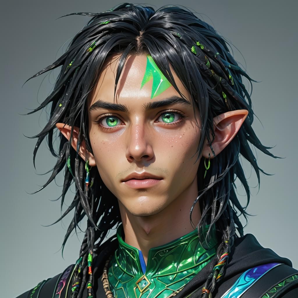 Anime Elf Teen with Iridescent Dreadlocks in Splash Art