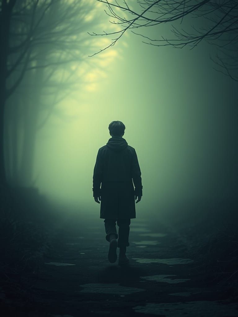 Lone Figure on Path in Nostalgic Light