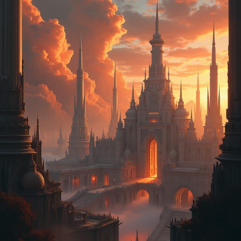 Futuristic Neoclassical Metropolis Sunset