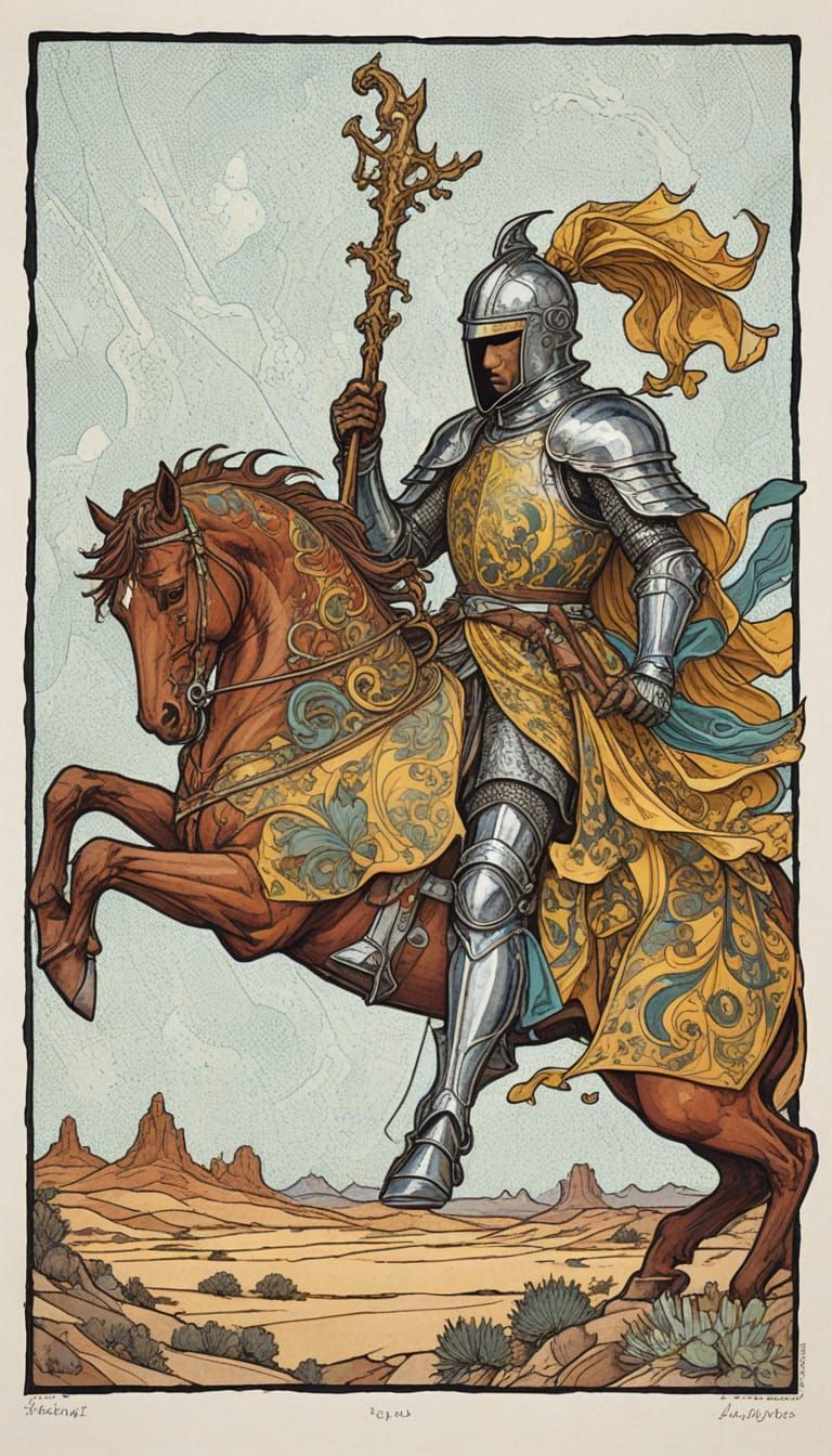 Knight of Wands in Art Nouveau Style