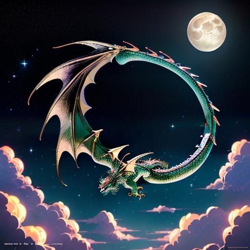 Anime Dragon Flight Under Starry Moonlit Sky