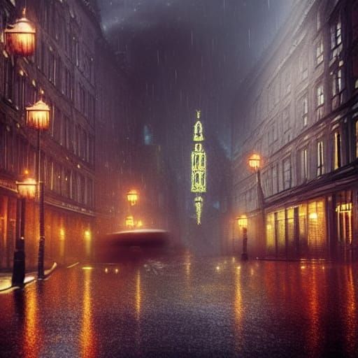 Rainy Night in Glasgow: Digital Matte Painting