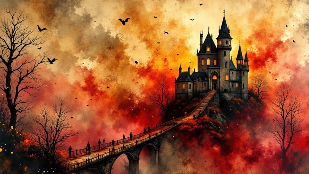 Bourscheid Castle Halloween Ghosts in Watercolor and Oil