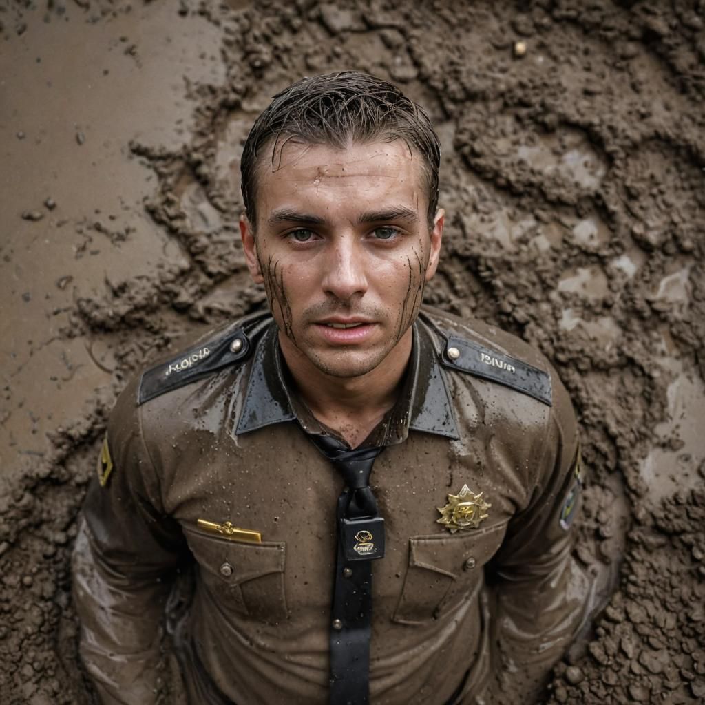 Male Cop Sinking in Quicksand: Conceptual Portrait