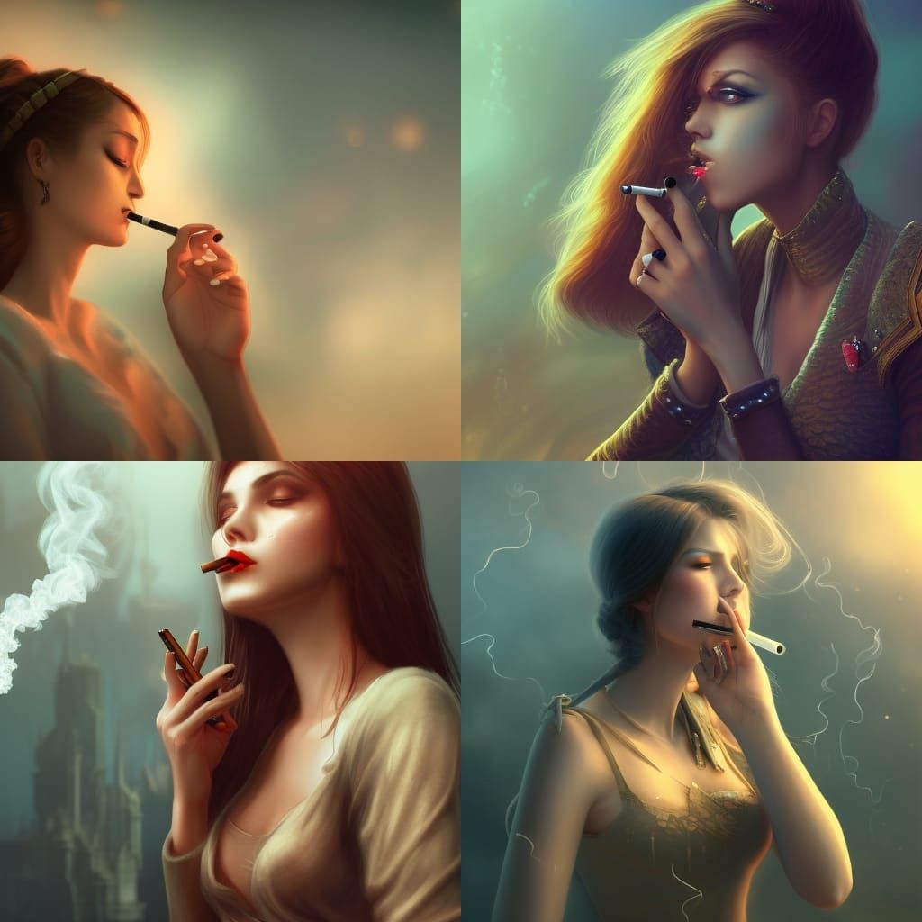 Woman Smoking: Detailed Matte Painting in Deep Color
