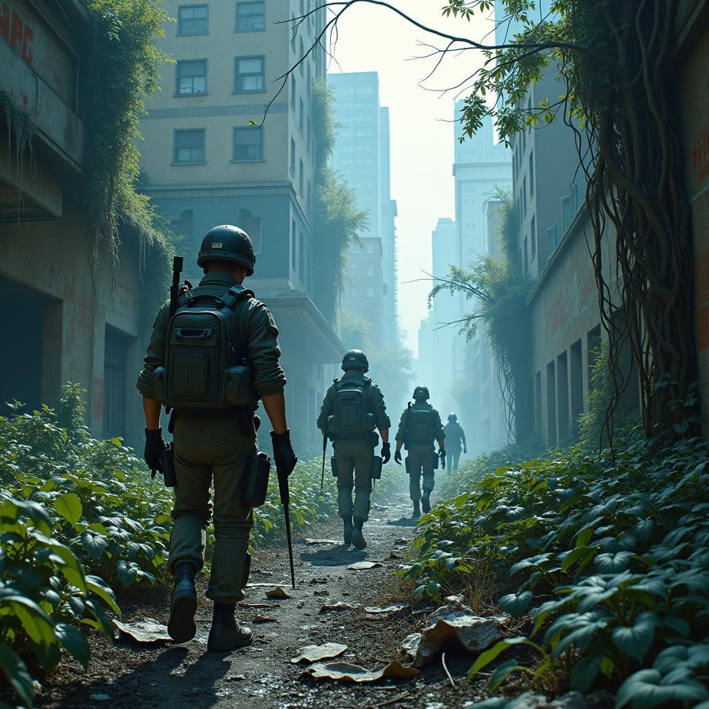 Post-Apocalyptic Soldiers in Overgrown Dallas Ruins