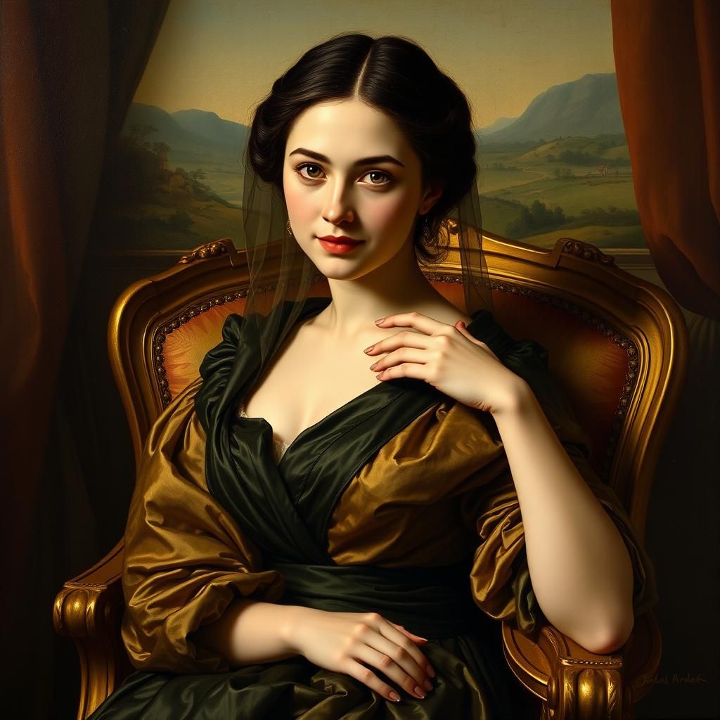 Renaissance Woman in Gilded Armchair, Da Vinci Style