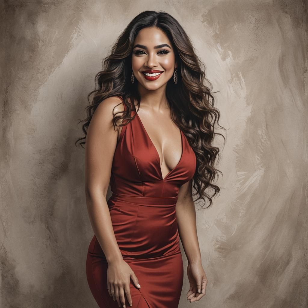 Seductive Latina Portrait in Red Dress